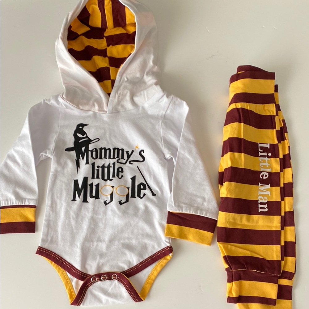 New Mommy's Little Muggle baby 3-6mo Harry Potter 2pc hooded outfit costume